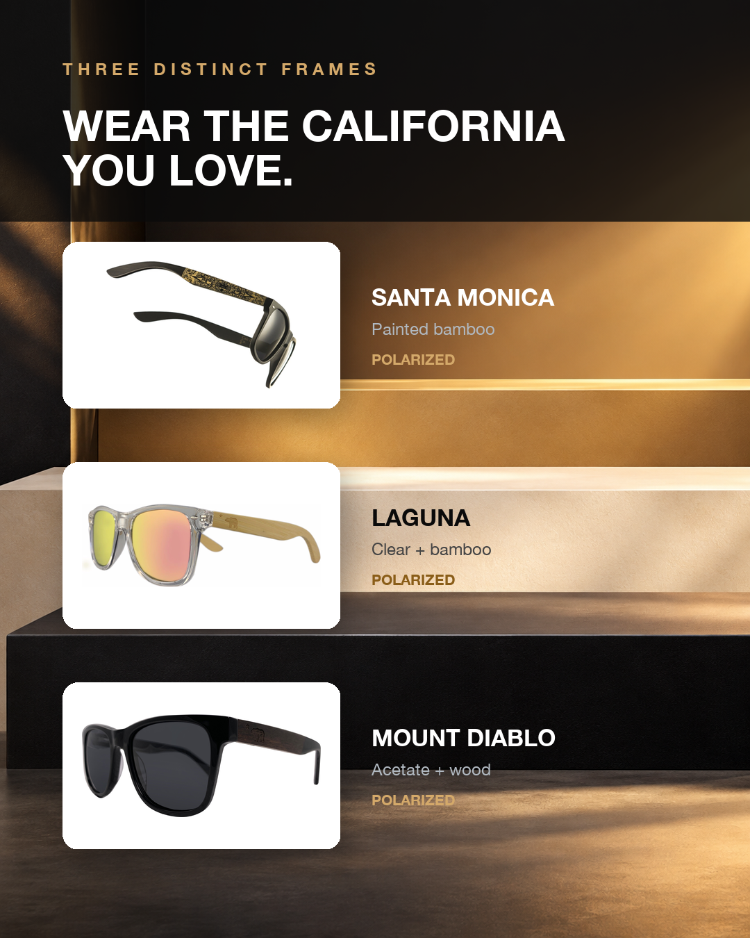 Three sunglasses collection comparison